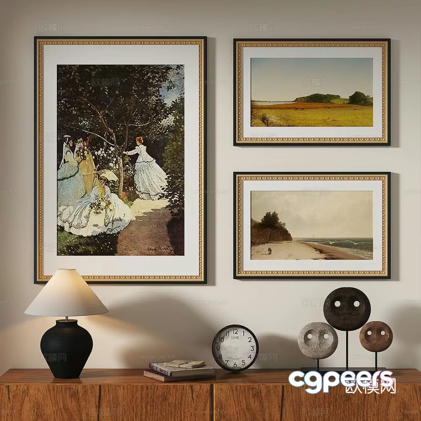 European classical French retro oil painting decorative painting 3d model