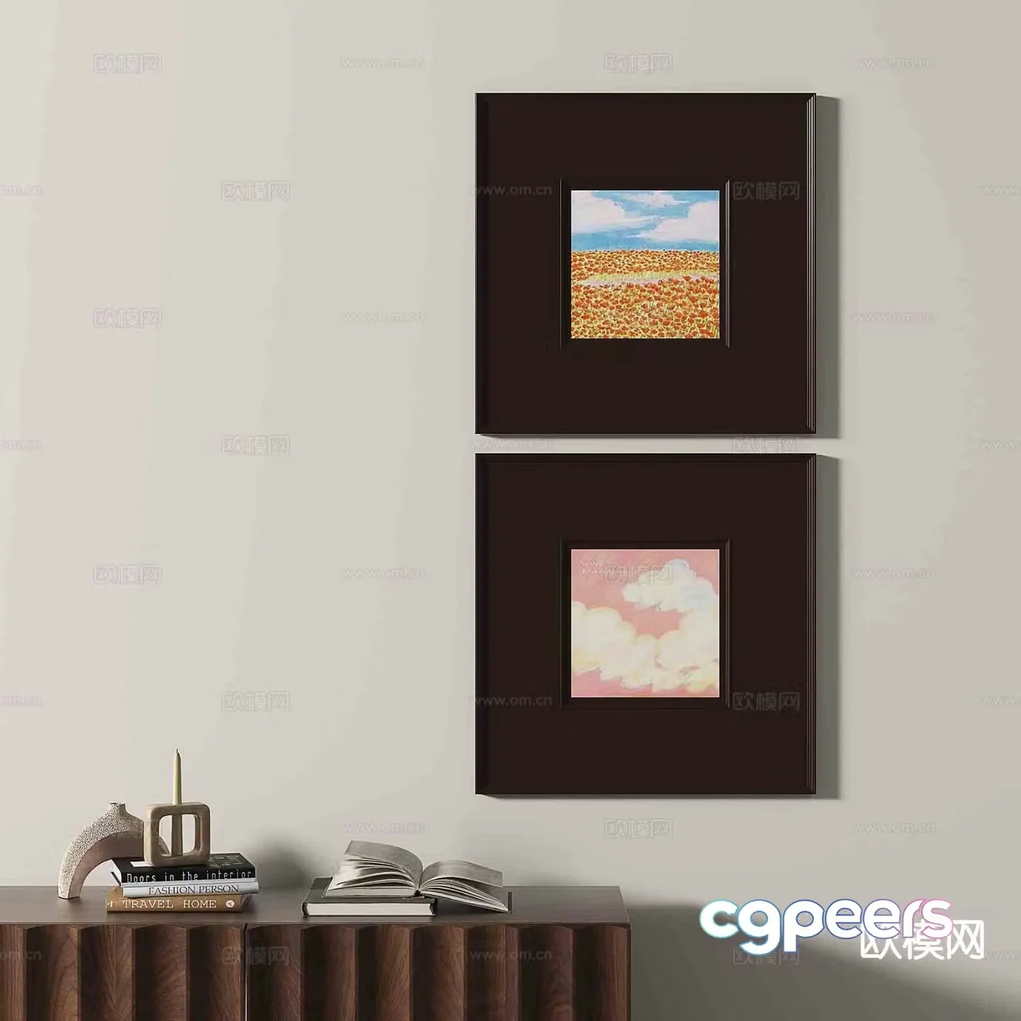Wabi-sabi retro hanging painting landscape painting decorative painting 3D model