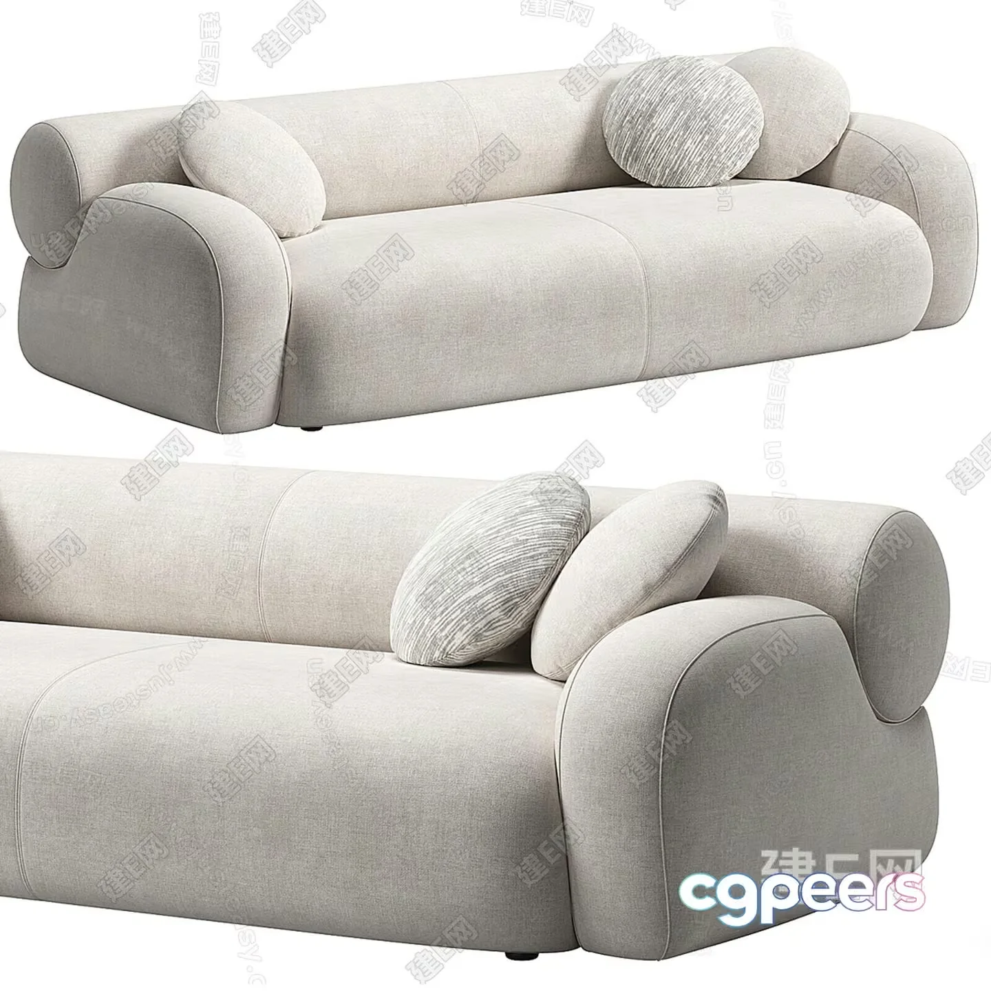 Modern Light-Colored Sofa 3D Model – 11341 – CORONA Render