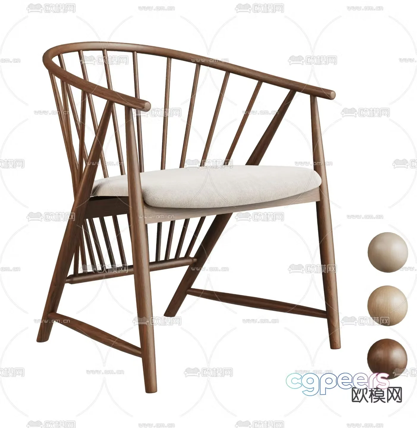 New Chinese style single chair dining chair armchair 3D model