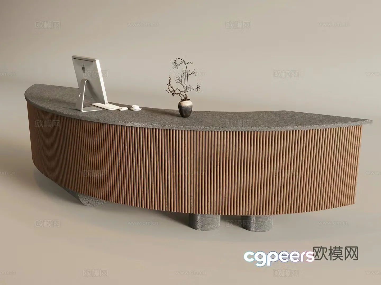 Wasabi Middle Style Cashier Bar Reception Desk Front Desk Arc solid wood grille counter 3D model