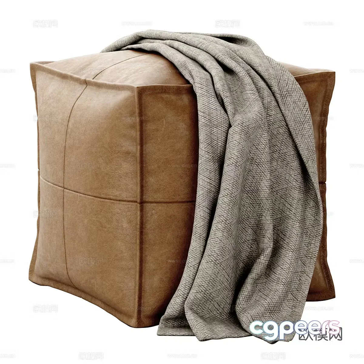 Modern Italian Kitkat Morocco Square Leather Stool 3D Model