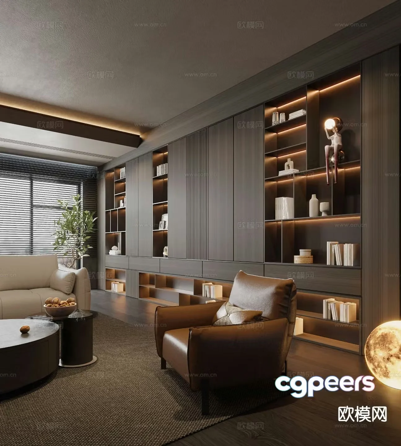 Sofa background bookcase display cabinet 3d model