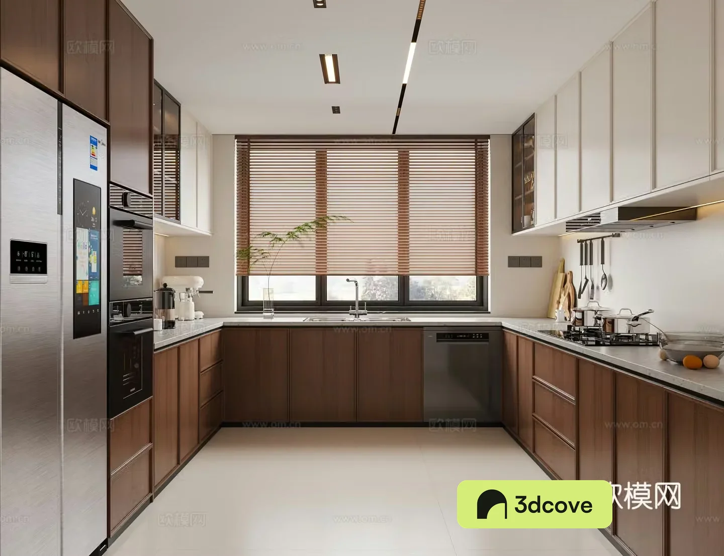 Modern medieval style kitchen cabinet combination hanging cabinet sink oven refrigerator stove fume