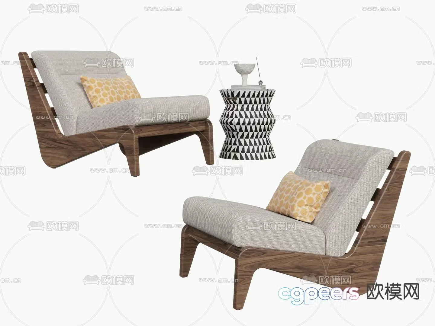 Wabi-sabi style single sofa 3d model
