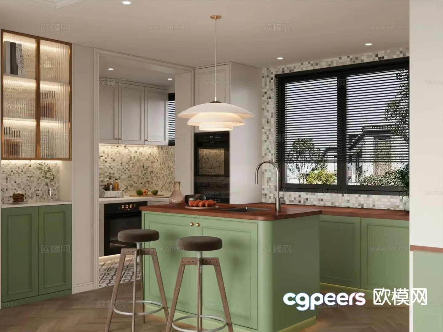 French open kitchen island kitchen 3d model