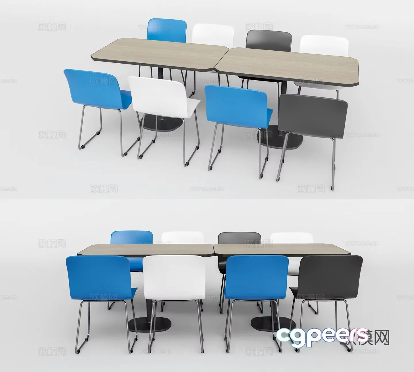 Modern dining table and chairs long table 3d model