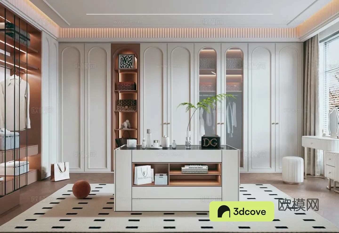 French minimalist cloakroom French wardrobe Island cloakroom Dressing table