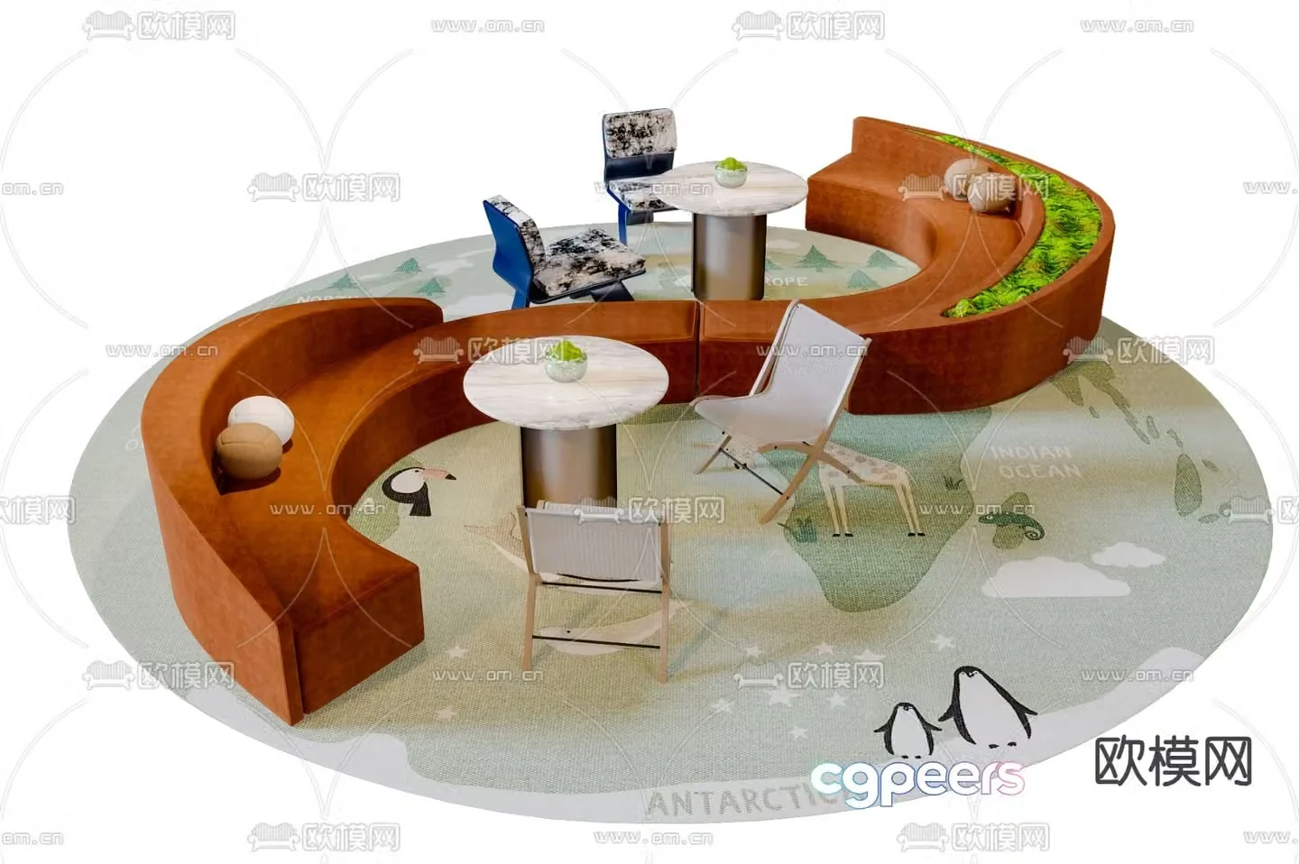Curved sofa lobby sofa 3d model