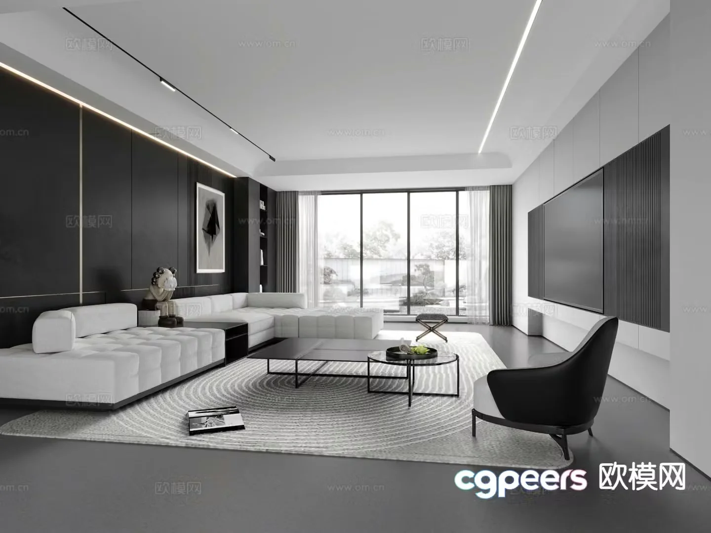 Premium gray living room 3d model