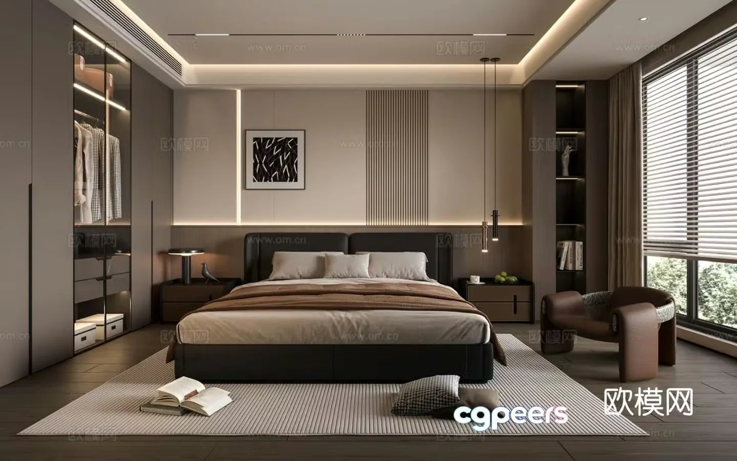 Italian master bedroom Italian home bedroom Italian double bed Leisure chair 3d model