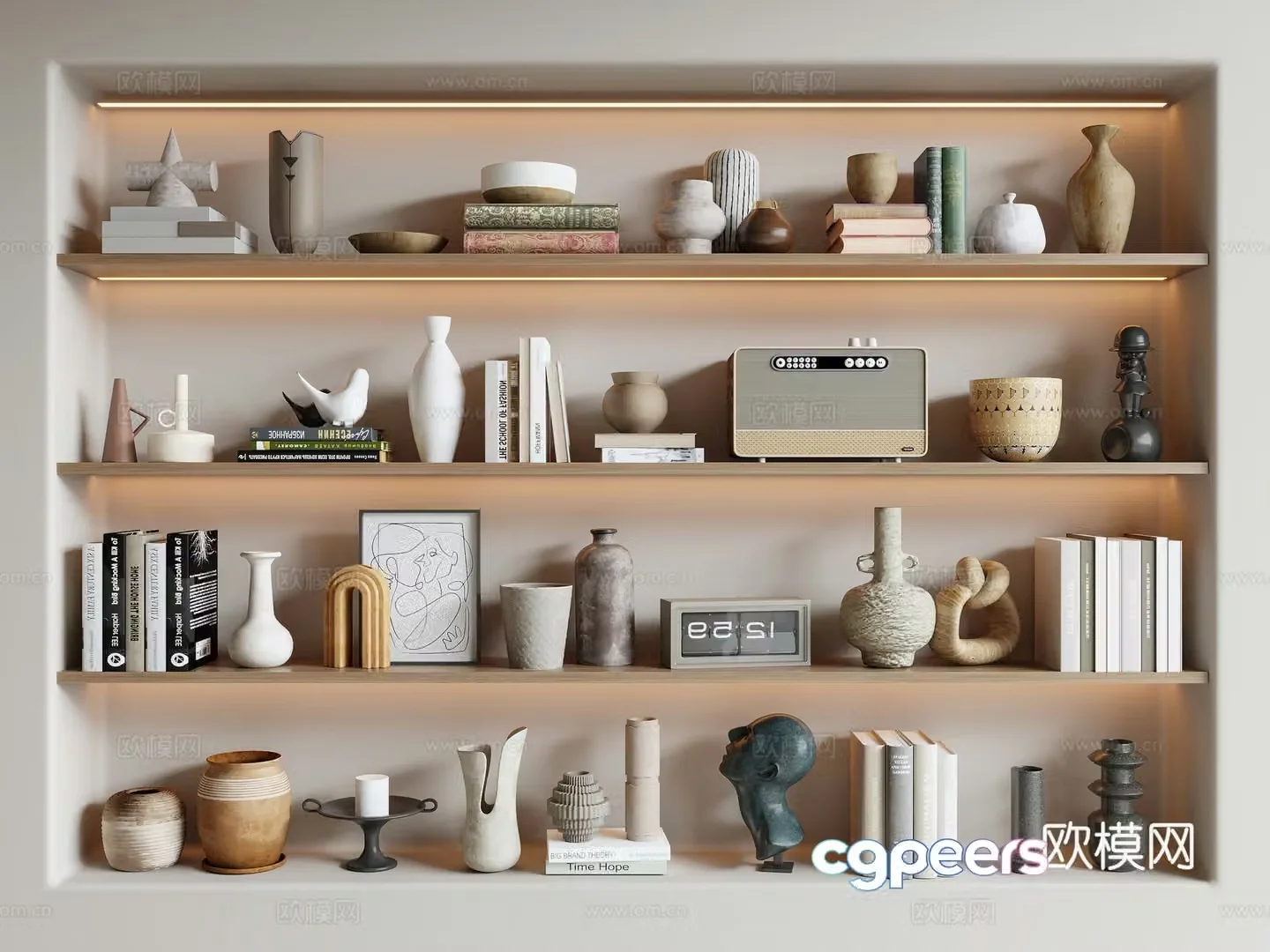Wabi-sabi decorations books vases 3D model
