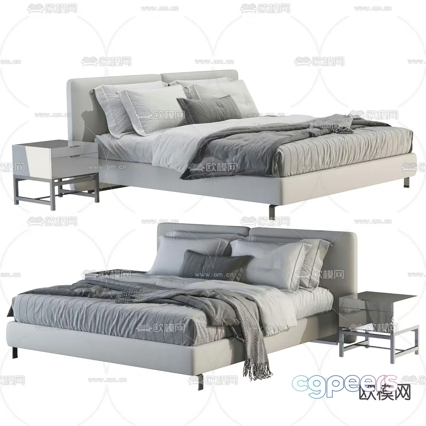 Double bed fabric double bed 3d model