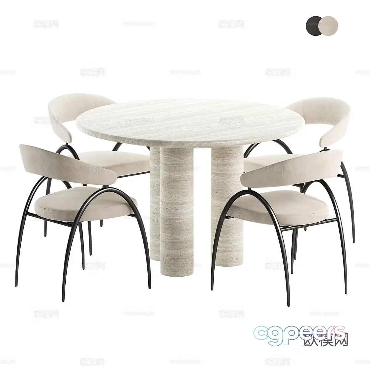 Modern Wasabi Round Dining Table and Chair Combination 3D Model