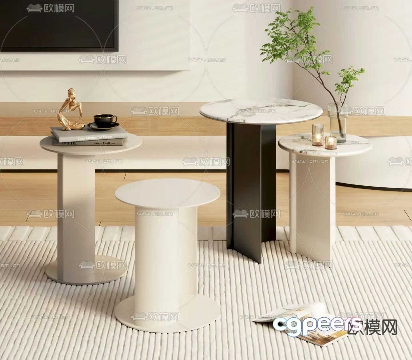 Cream style corner table side table round table table table 3D model