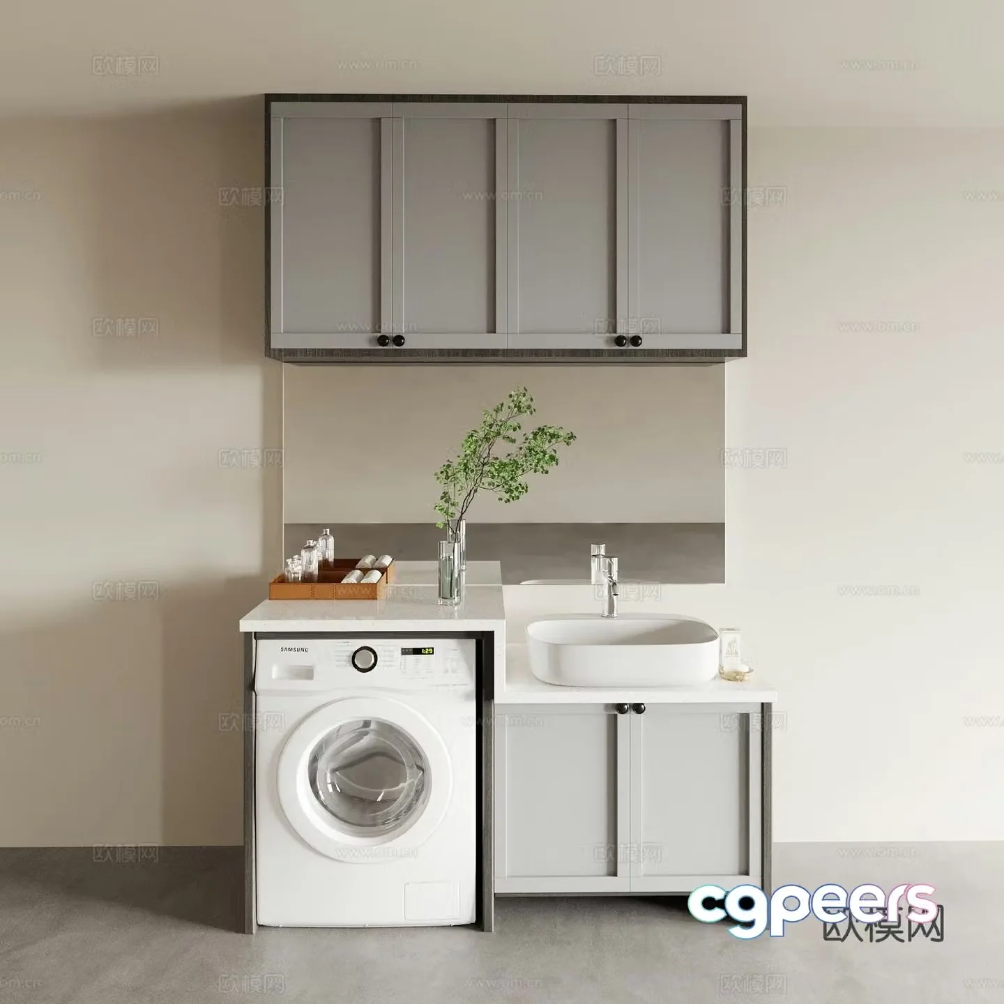 Modern balcony cabinet washing machine cabinet 3d model
