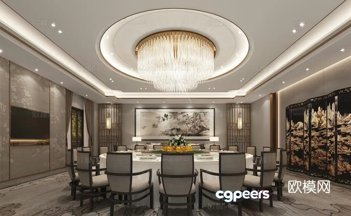 Chinese restaurant private room 3D model of restaurant private room