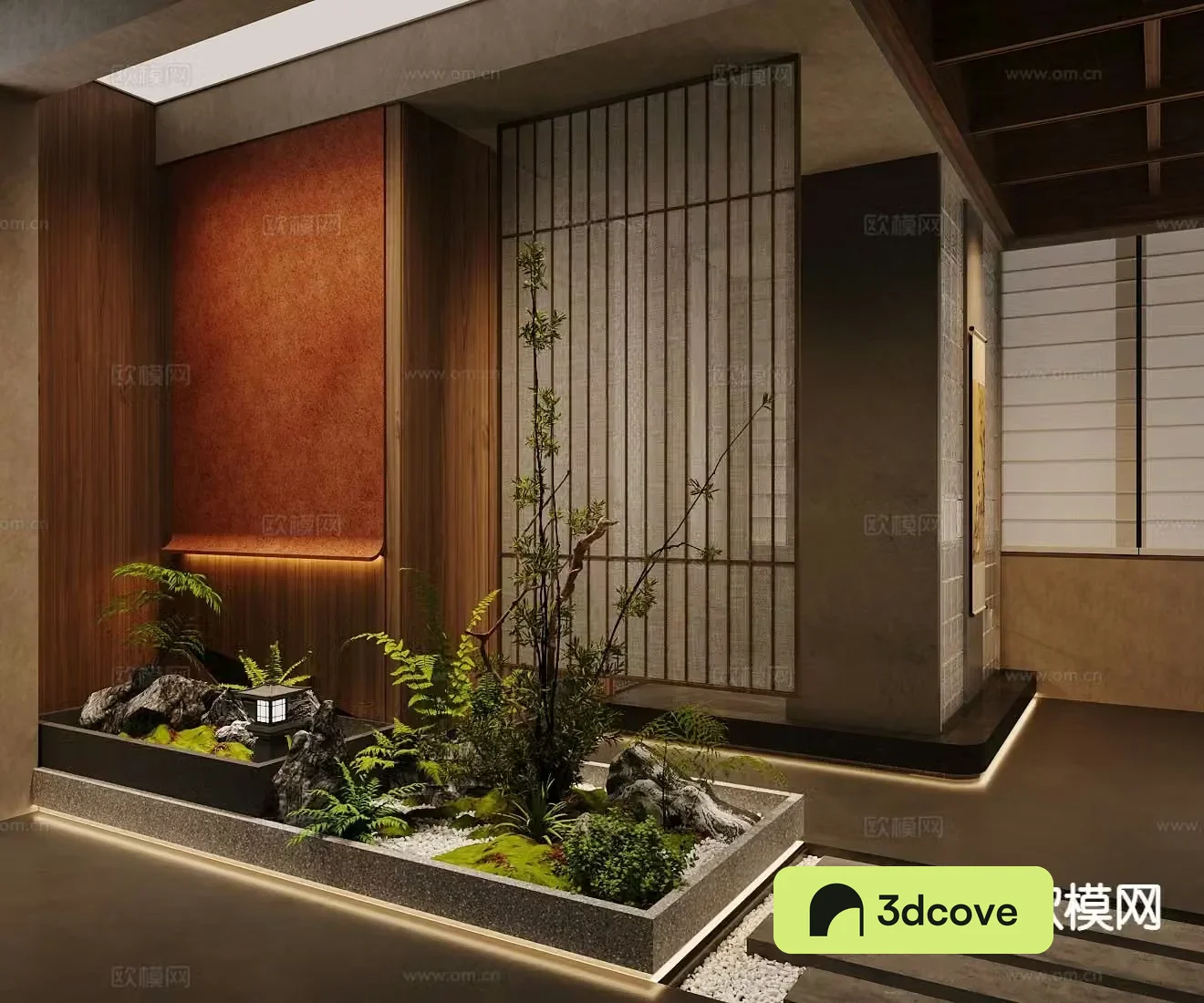 New Chinese style interior landscape sketch Indoor landscape Plant pile