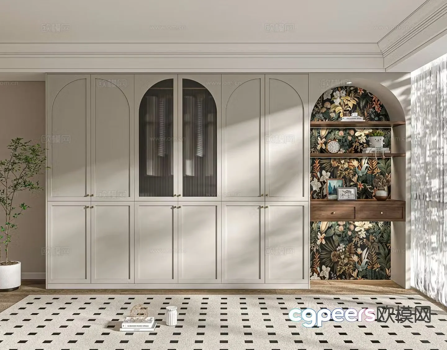 French wardrobe dresser integrated cabinet 3d model