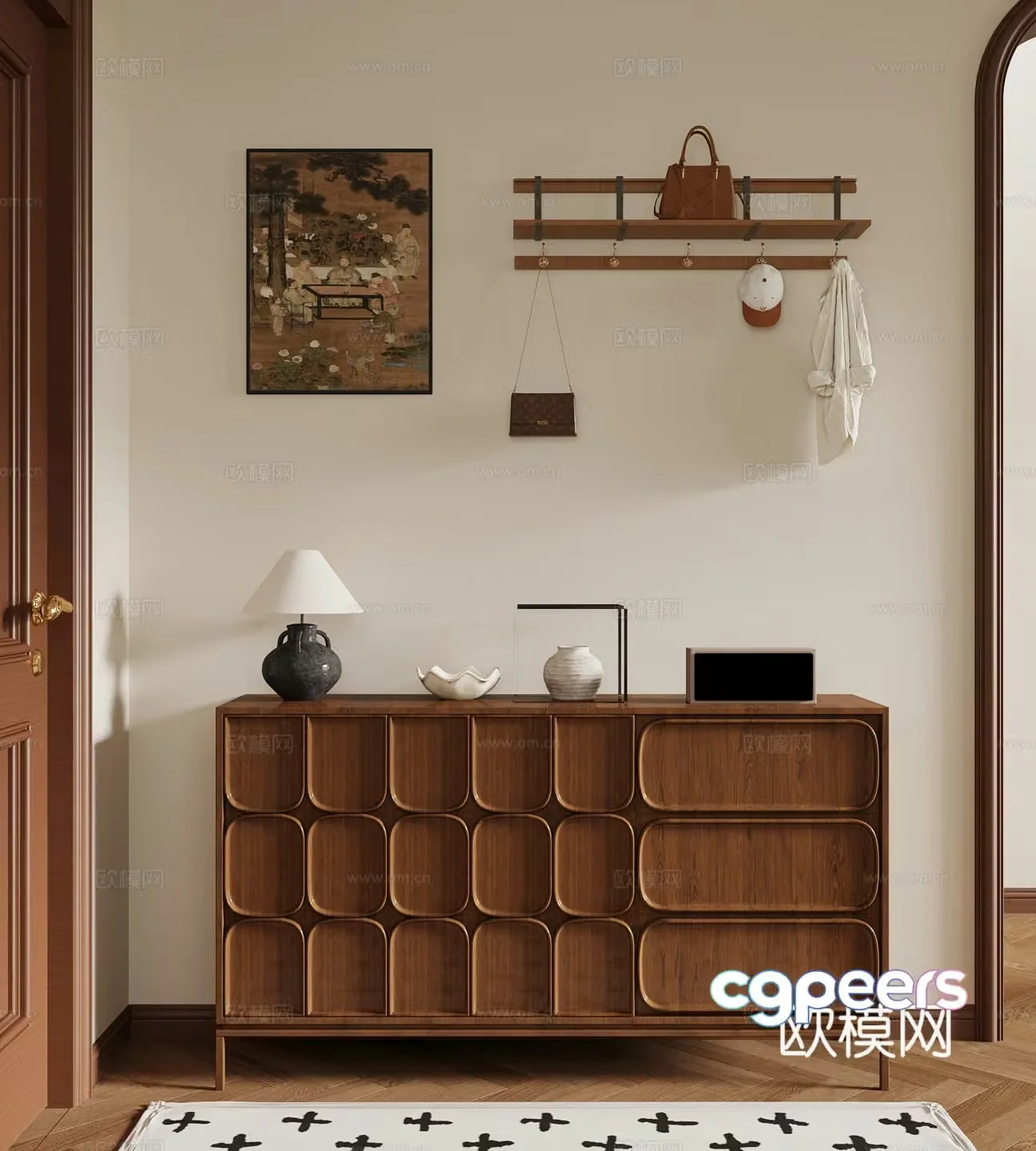 019 Middle-aged style entrance cabinet hanging painting hook 3D model
