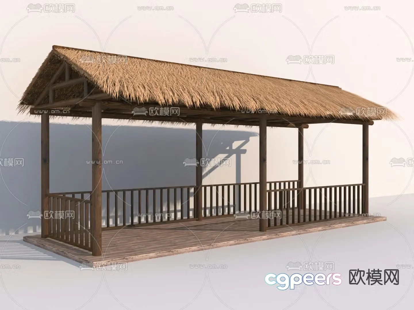 Chinese thatched pavilion gallery 3D model
