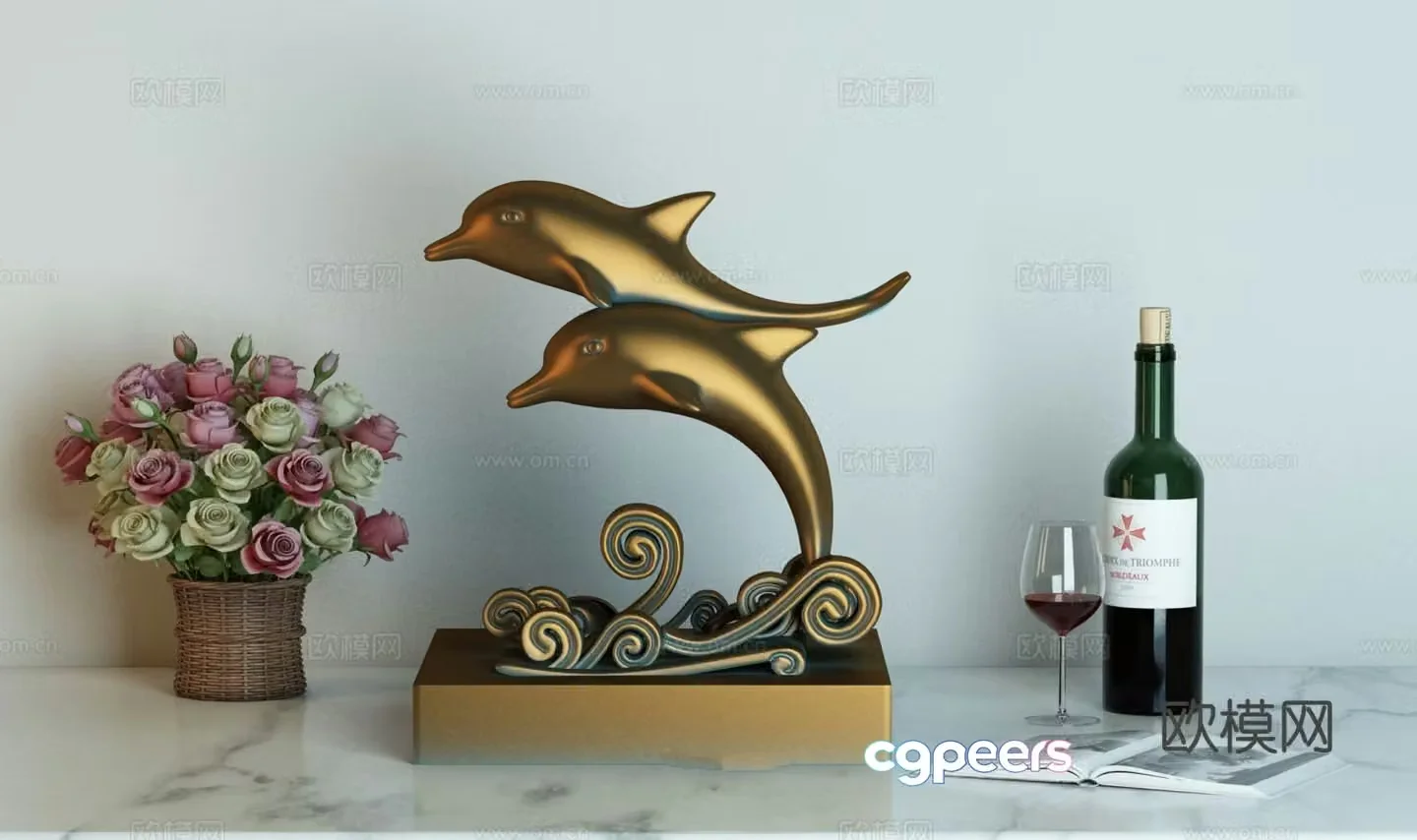 Modern decorations table decorations whale sculptures flower basket 3D model