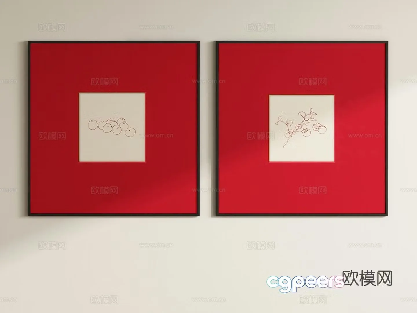 French decorative painting red hanging painting 3d model