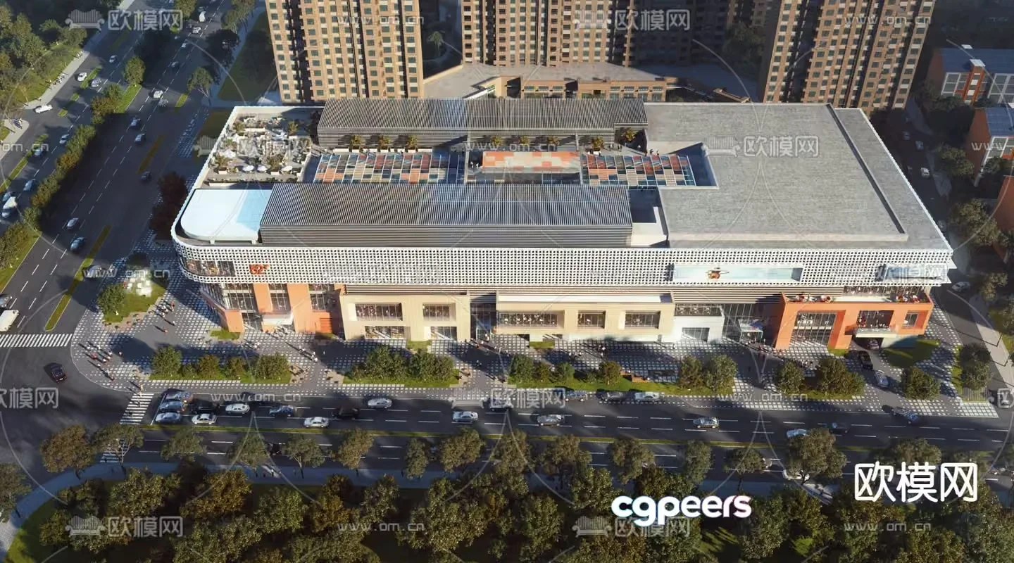 The Main Subject Is A Building With A Large Parking Lot 3D Model – 1904 – VRAY Render