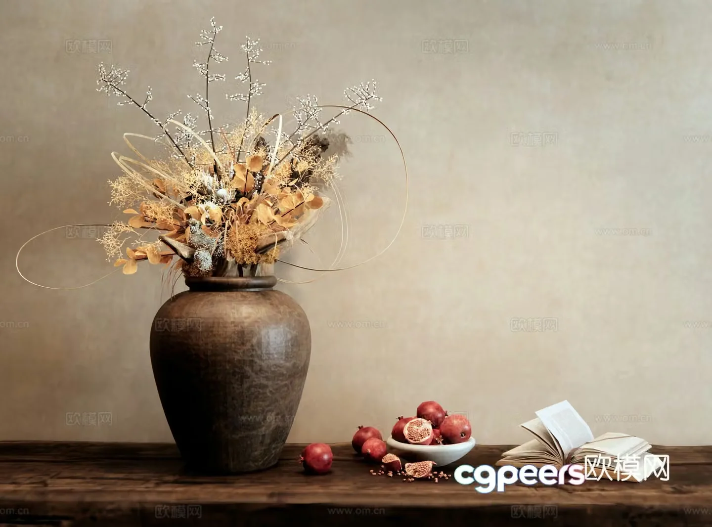 Wabisa medieval vase ceramic ware vase flower art dry branches flower arrangement 3d model