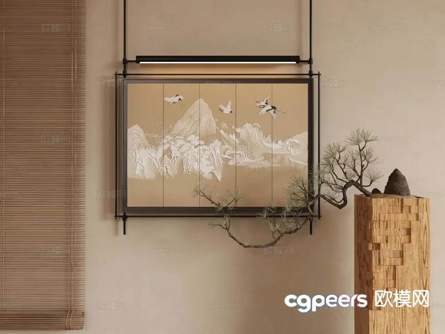 New Chinese style ink painting landscape painting decorative painting 3D model