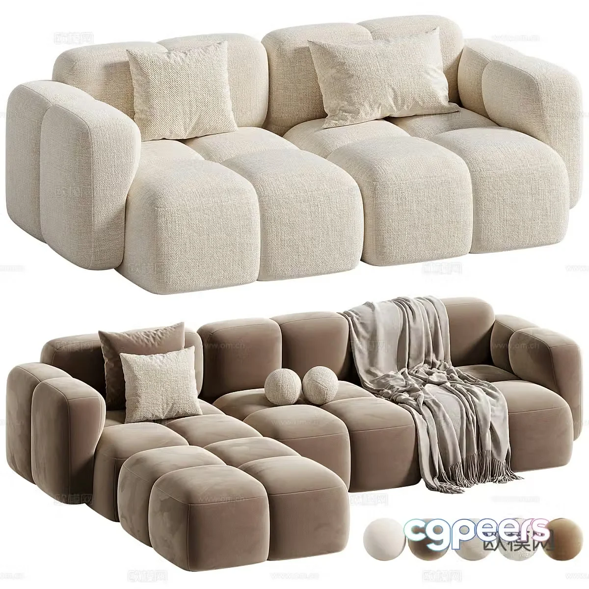 Modern cream style fabric combination sofa 3d model