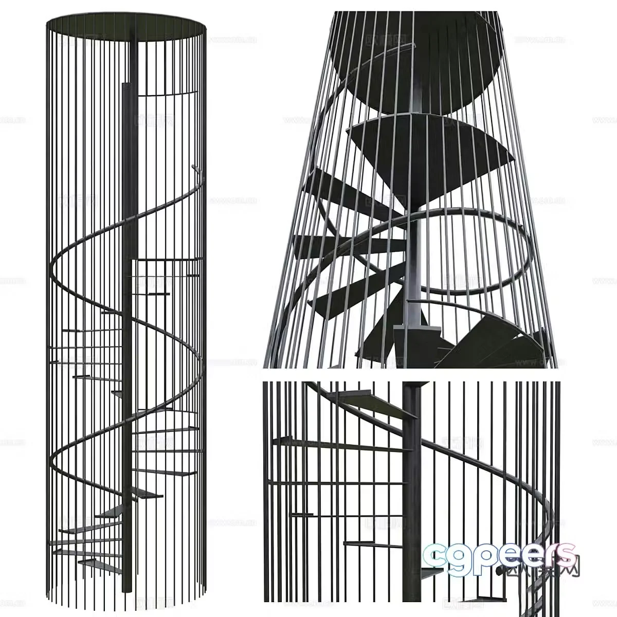 Modern steel structure spiral staircase 3d model