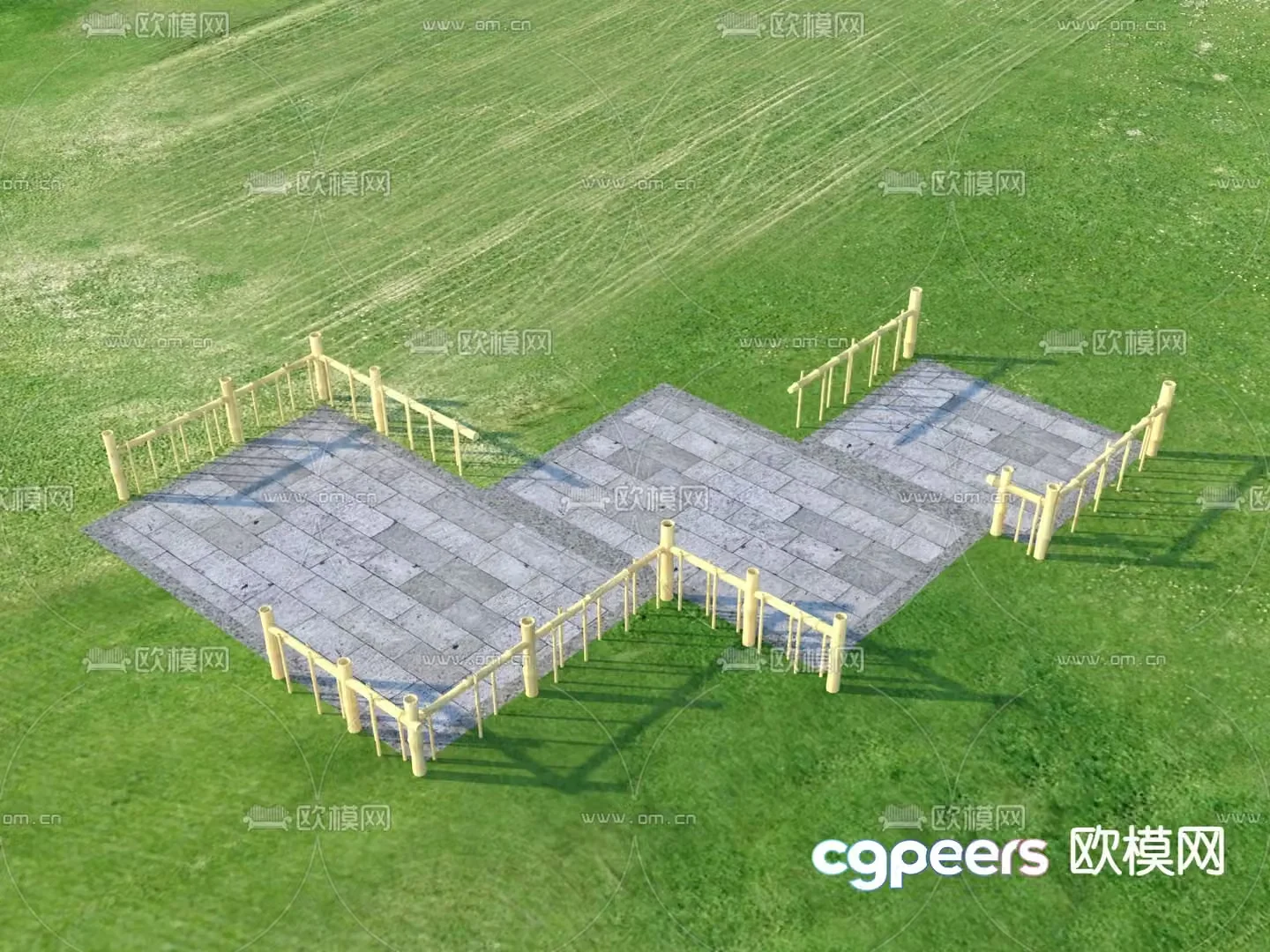 Garden Road Paving Tingbu Bluestone Slab Railing 3D Model