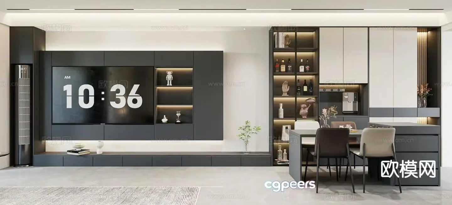 Modern TV integrated cabinet island table 3D model