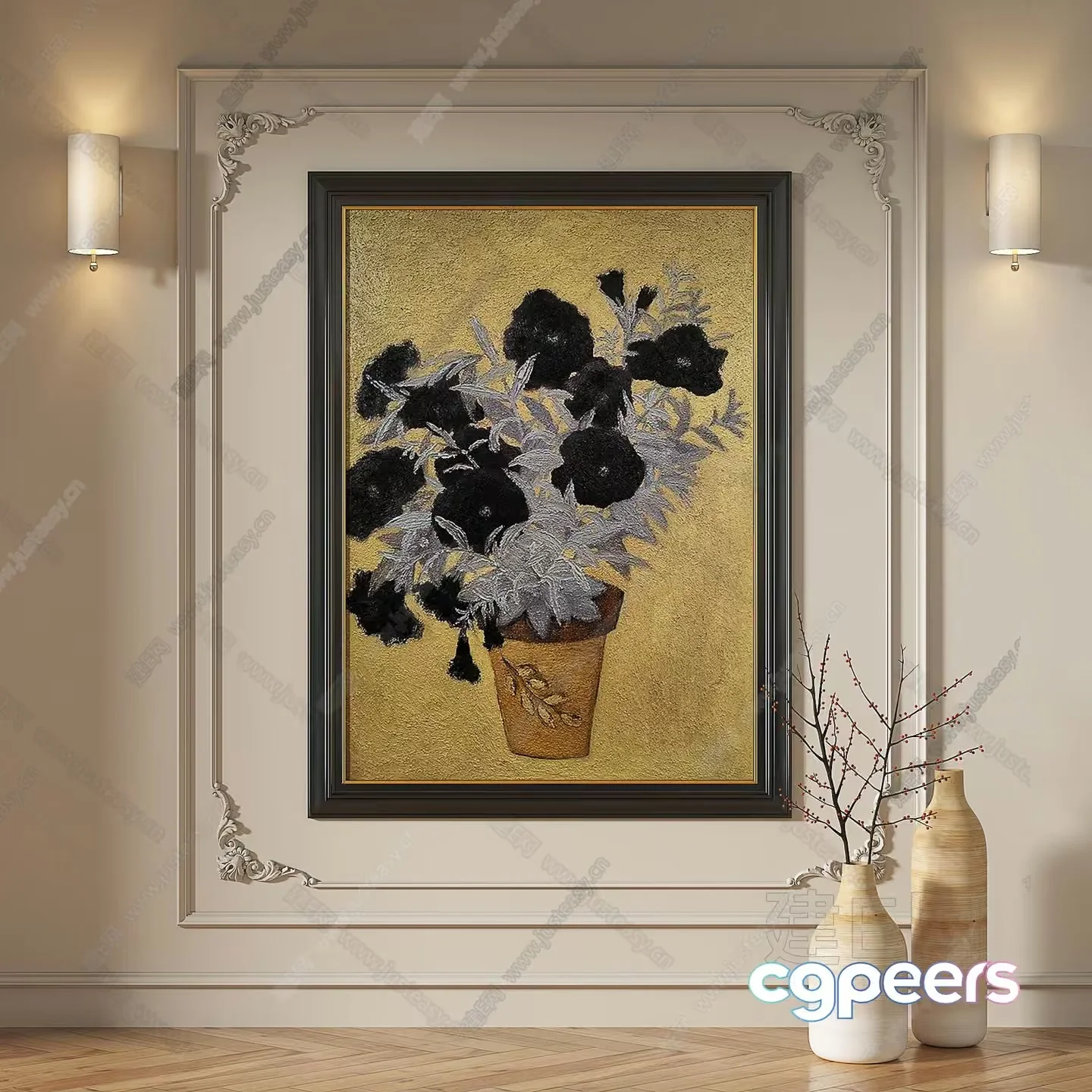 A Framed Floral Painting In A Modern Room 3D Model – 10928 – VRAY Render