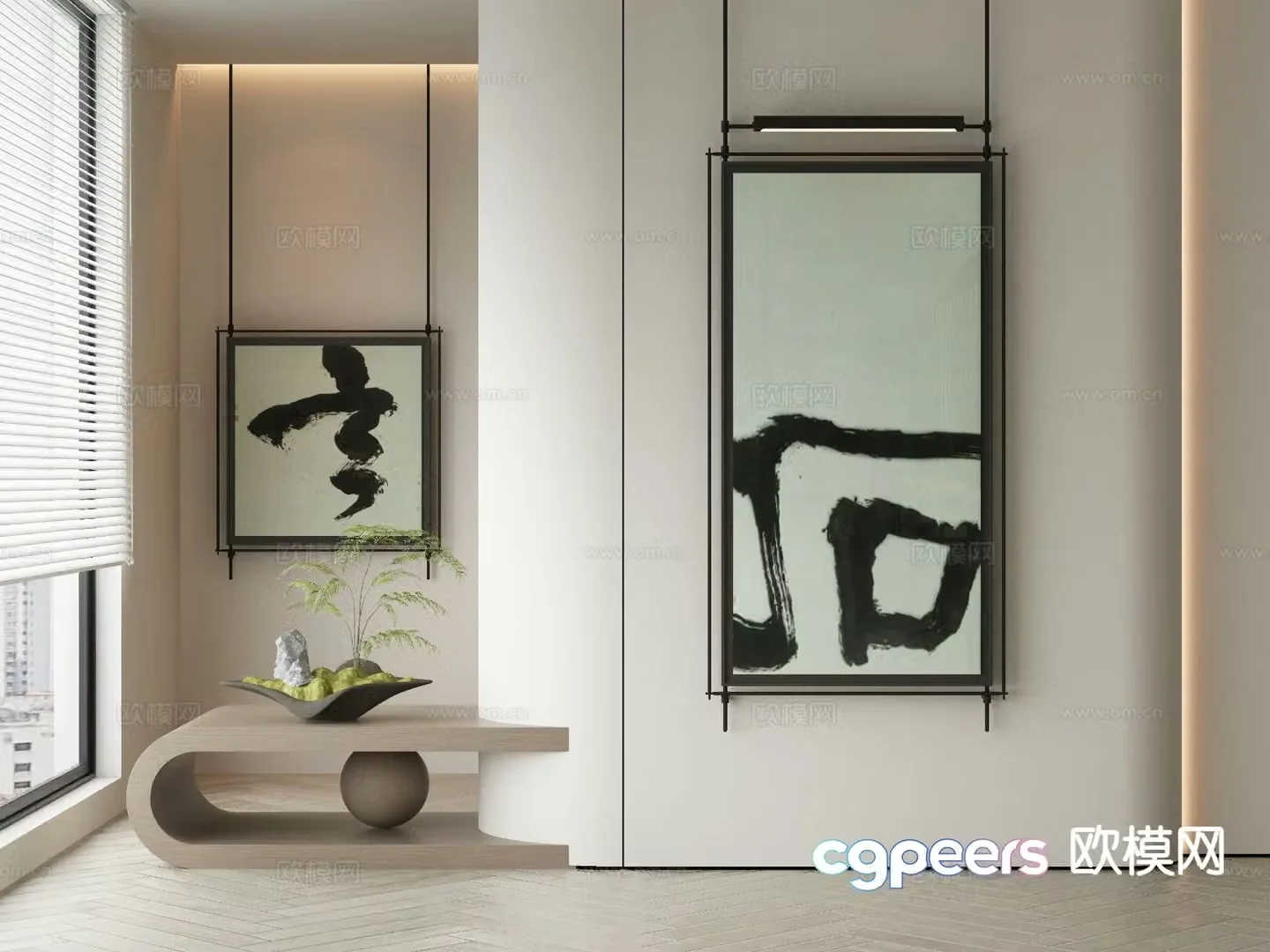 New Chinese style decorative painting font painting calligraphy 3D model