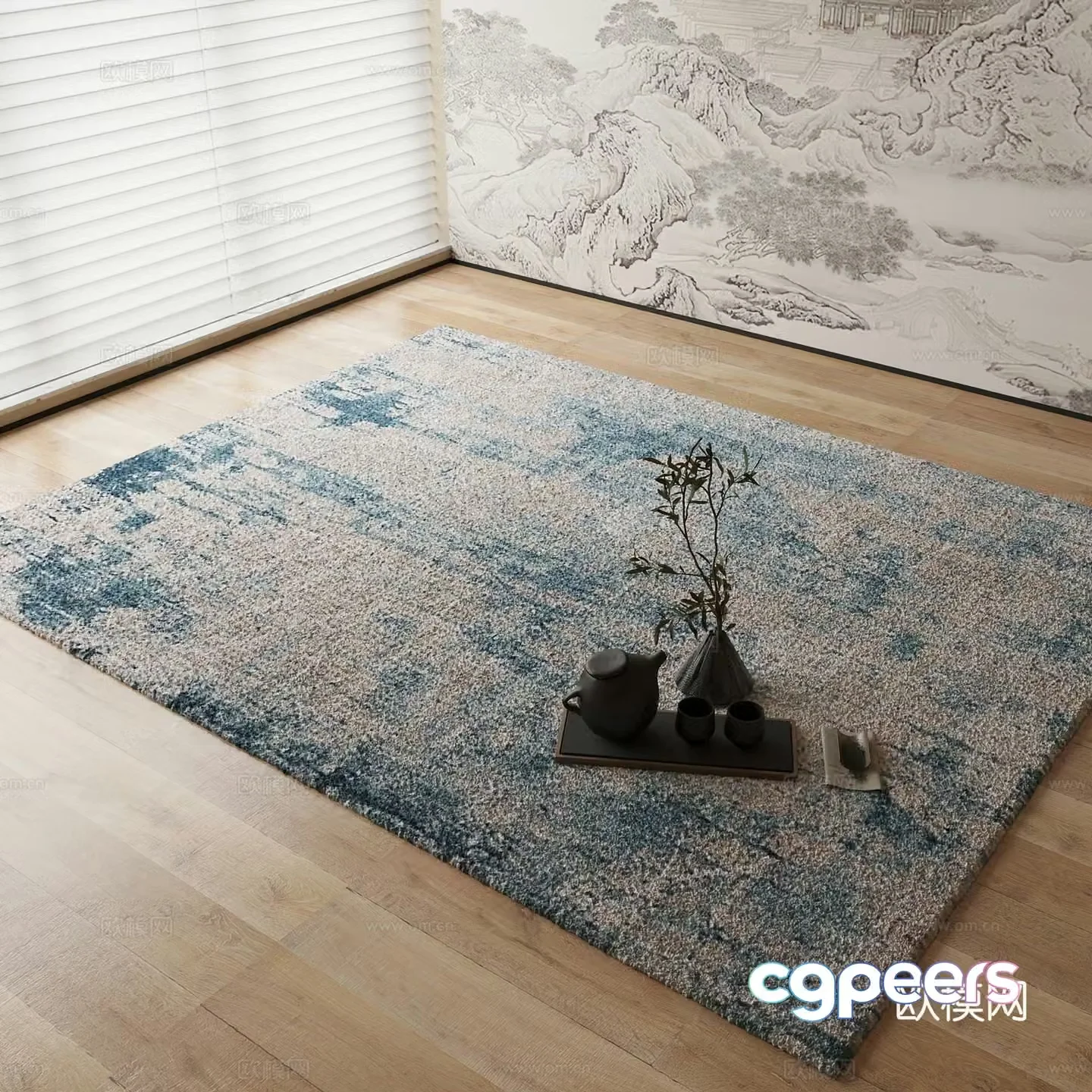 New Chinese style carpet Gradient blue carpet 3d model