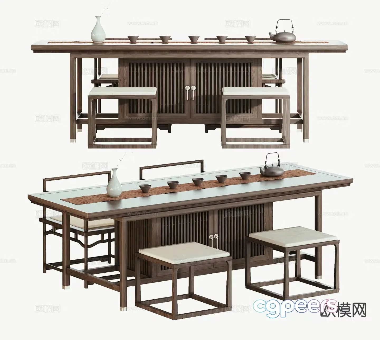 New Chinese tea table and chairs 3d model