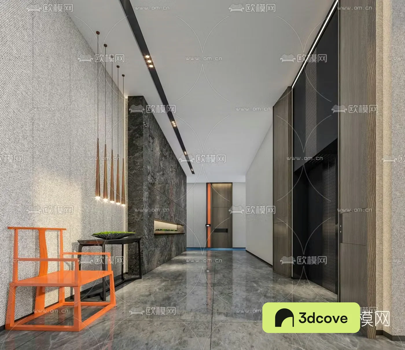 Modern club elevator hall corridor