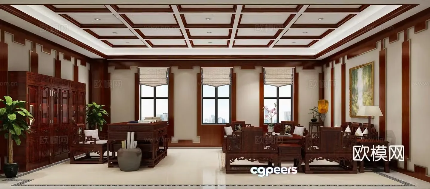 Chinese style general manager room chairman room 3D model
