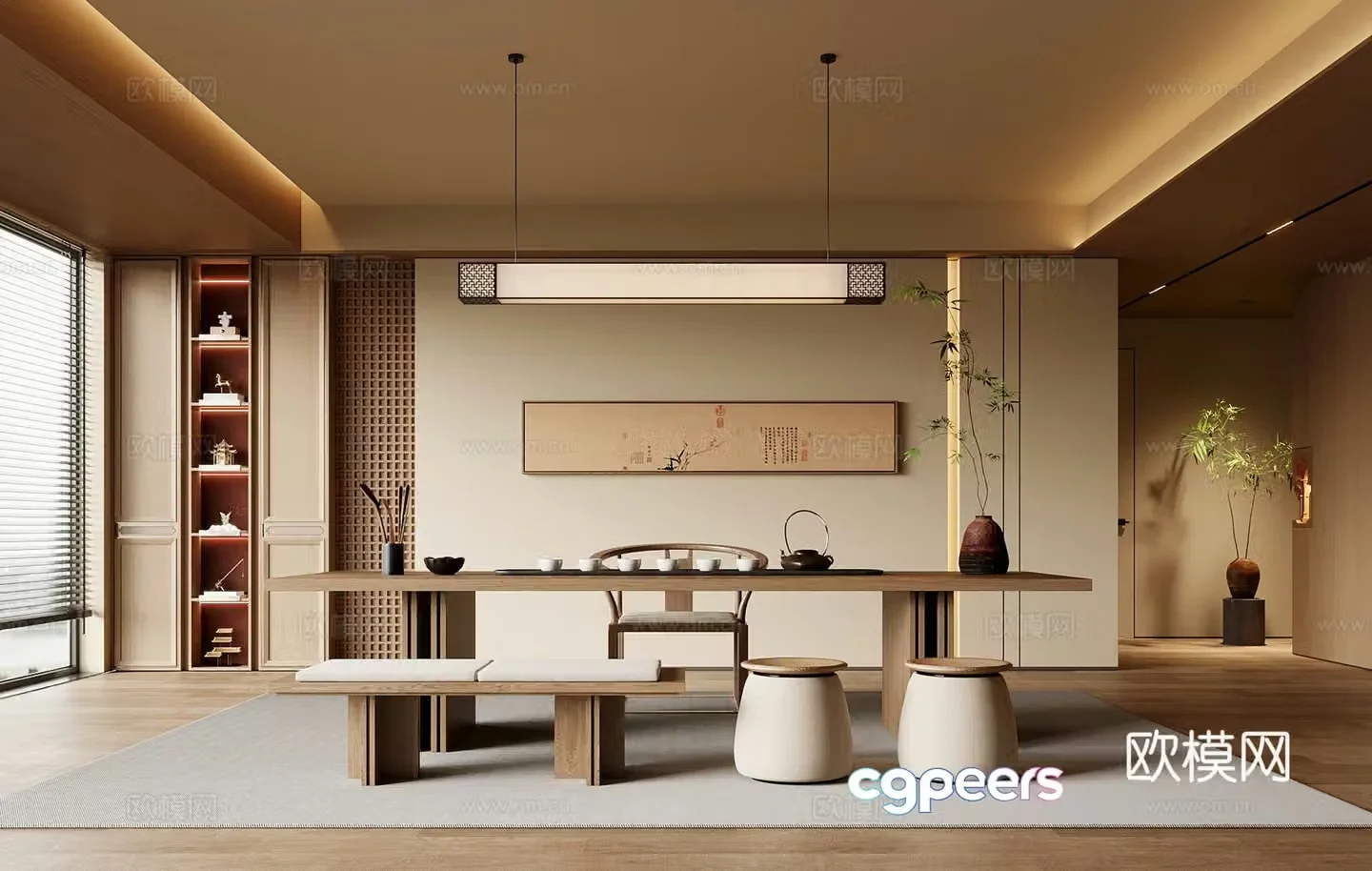 13 tea room Song style tea room tea table and chair combination tea table tea set 3D model