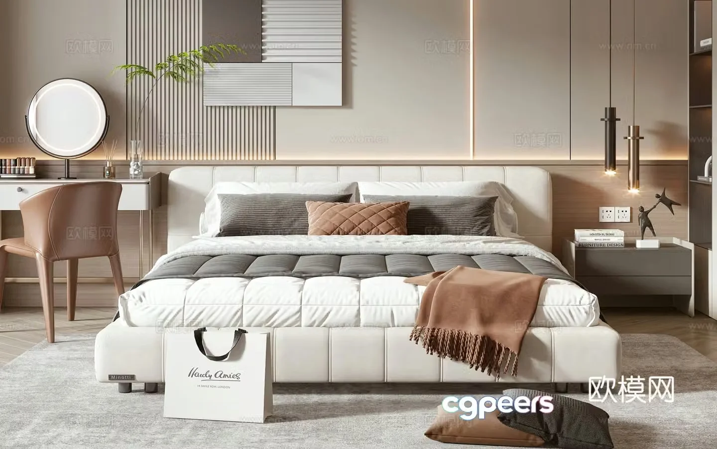 Minotti modern double bed 3d model