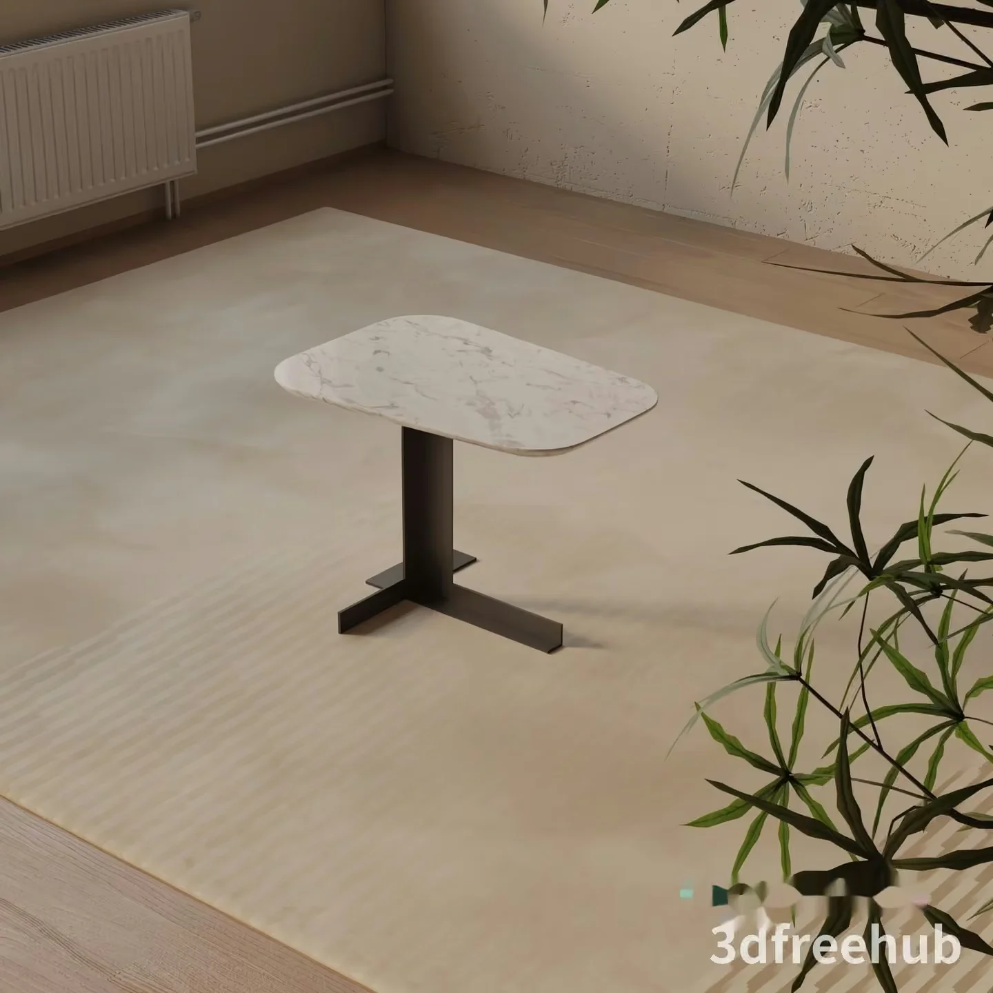 A Small White Table With A Marble Top And Black Base 3D Model – 23589 – VRAY Render