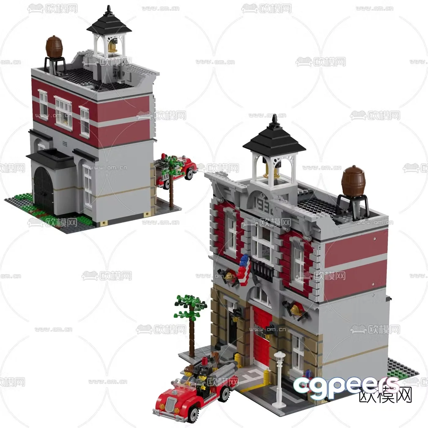 Modern building block fire station toy 3d model