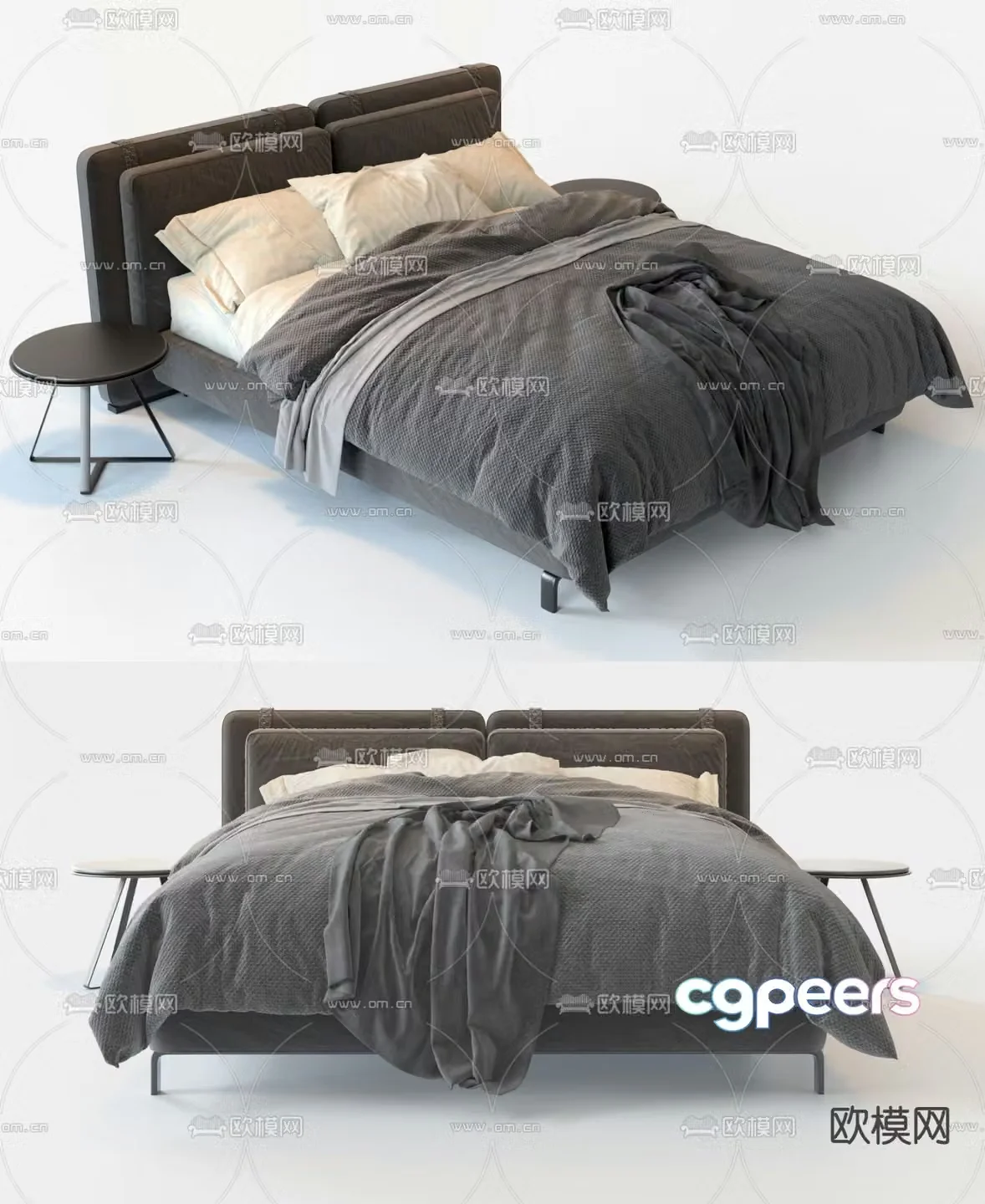 Meridiani modern gray double bed 3d model