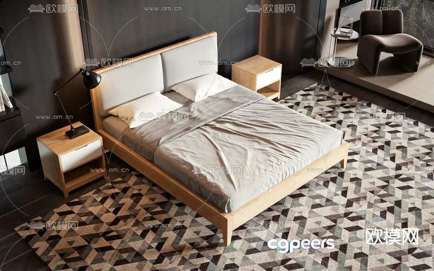 Double bed commercial bed 3d model