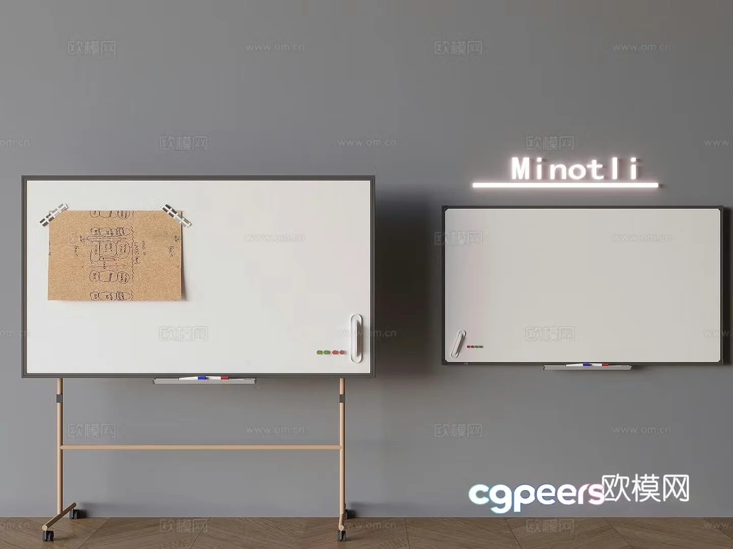 Office whiteboard message board Display board Mobile whiteboard Magnetic writing board sticky notes Conference whiteboard 3D model