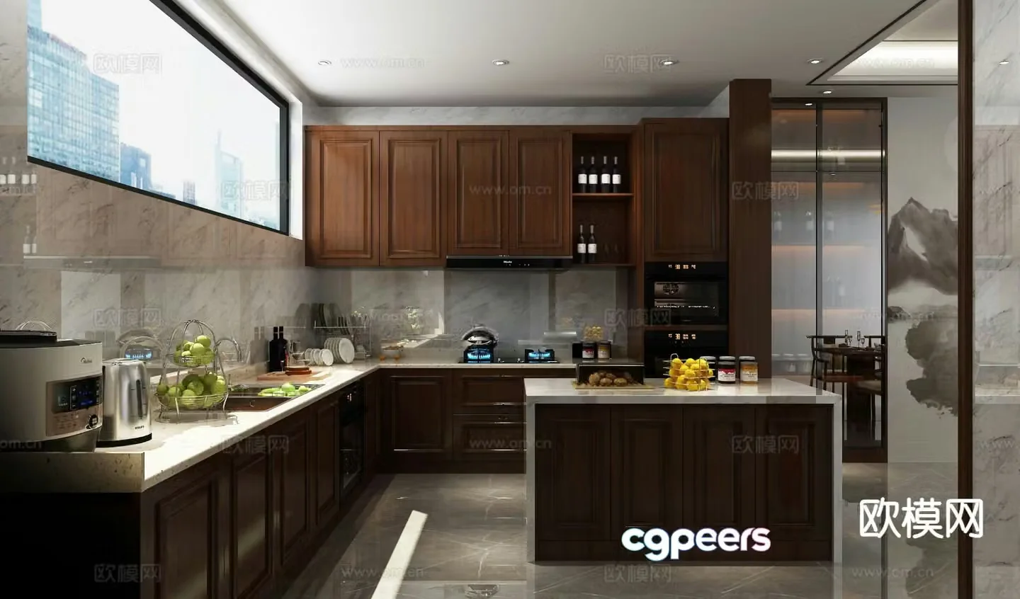 New Chinese style island kitchen 3d model