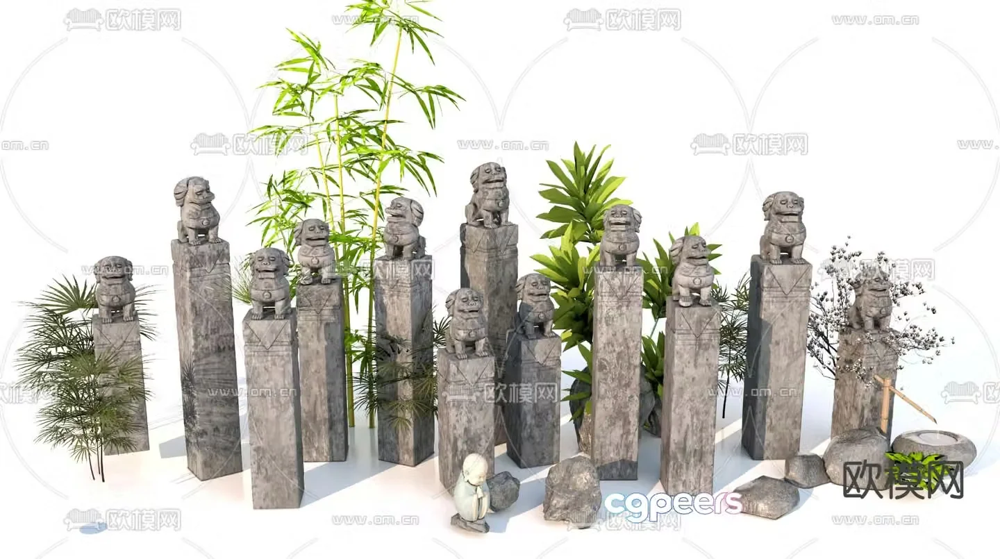 Chinese garden sculpture stone lion sketch 3D model