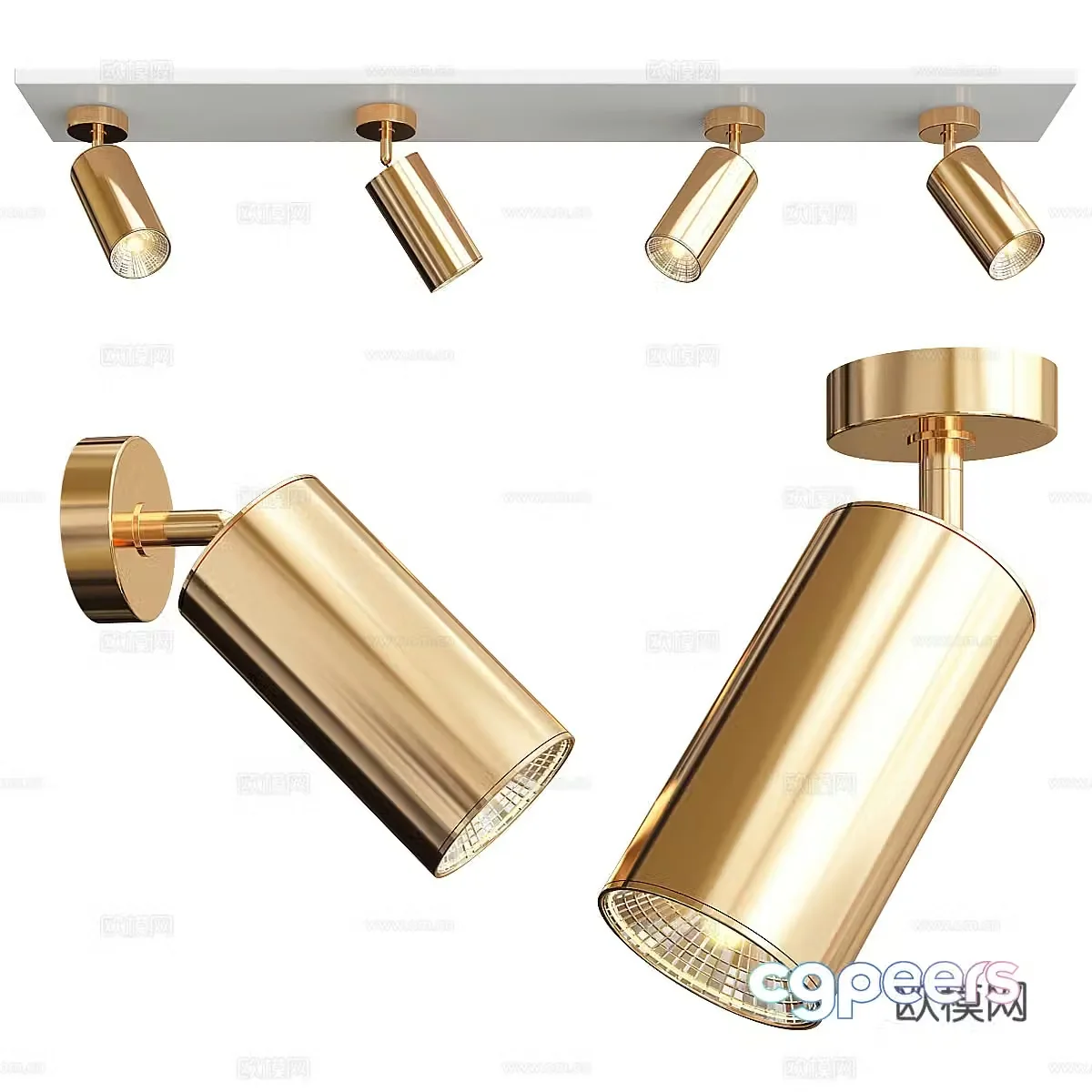 Modern light luxury minimalist brass rotating spotlight 3D model